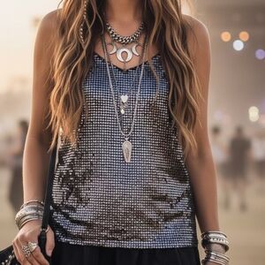 Molly Bracken XS Y2K Modern Contempory Boho Festival Metallic Sequin Camisole